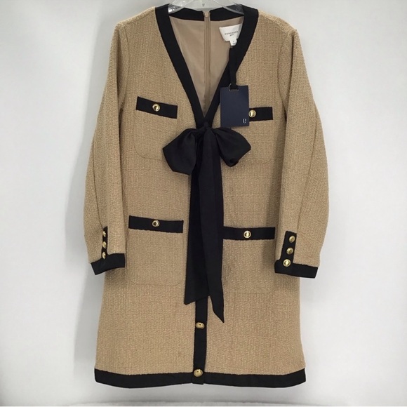 Tuckernuck Pomander Place Coco Tweed Textured Dress Tan/Black NWT Size L - Picture 4 of 7